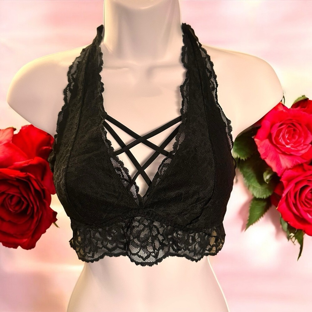 Victoria's Secret PINK Lace Unlined Halter Bralette Bra  26" Bust(S) Missing tag